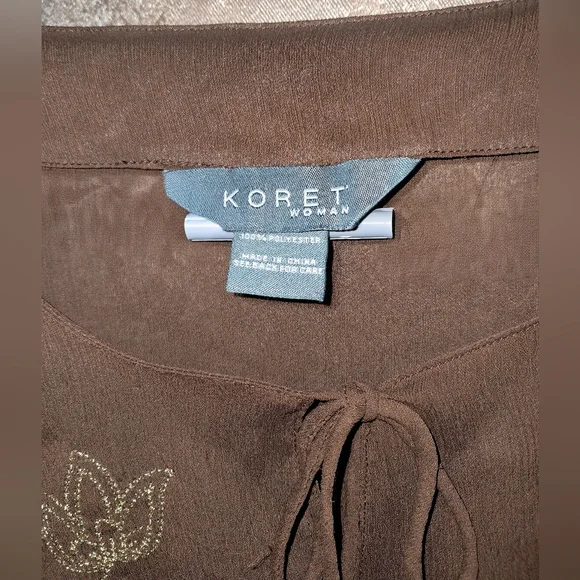 KORET WOMAN  BROWN SHEER with Goldtone Embroidery accents Sz 1X Woman - Picture 9 of 11